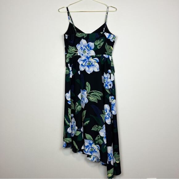 Banana Republic Black‎ Blue Floral Asymmetrical Faux Wrap Midi Dress Size 2 - Picture 6 of 9